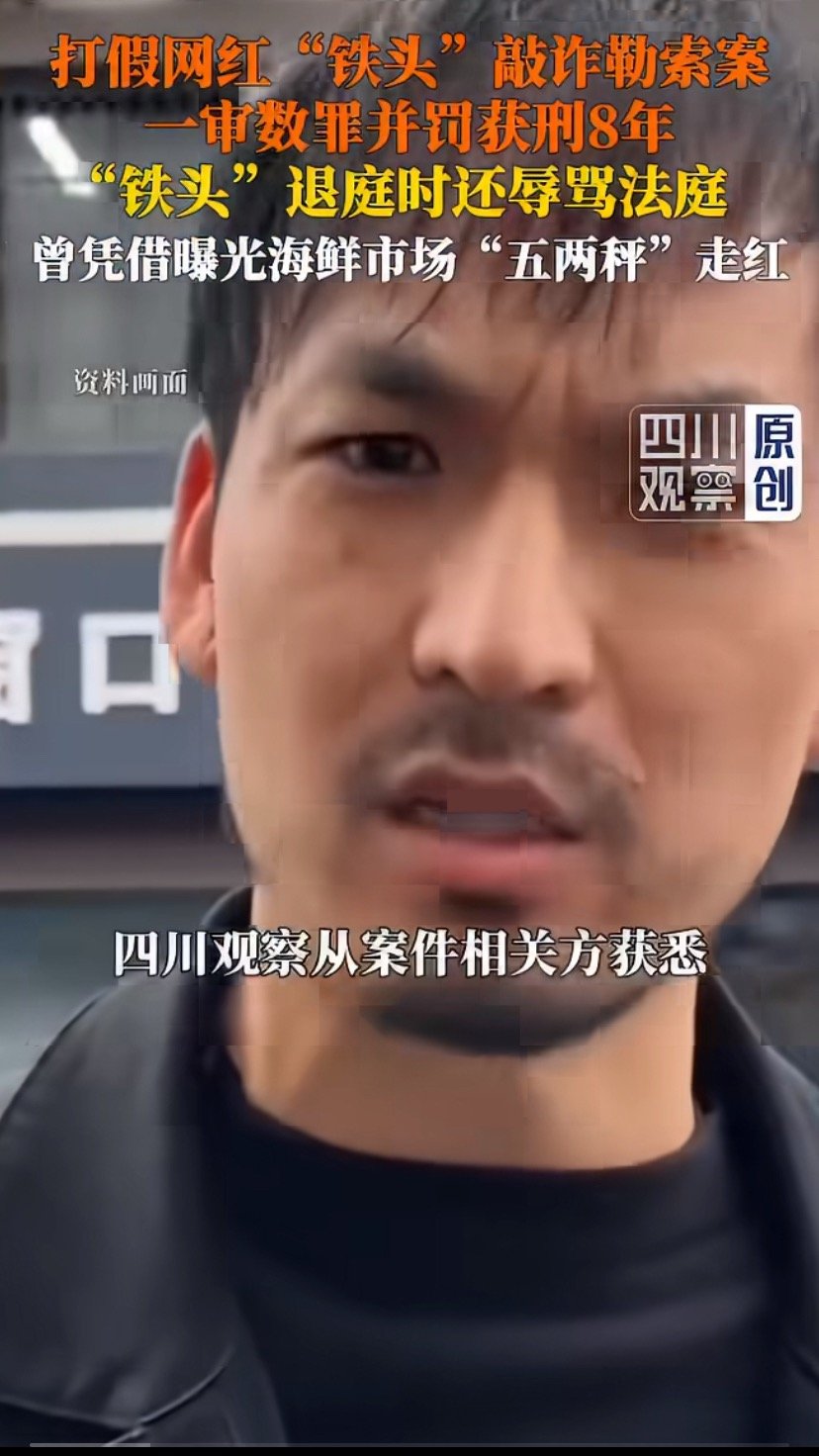 网红铁头退庭时辱骂法庭网红铁头（董光明）团伙被认定恶势力组织，一审因敲诈勒索、寻