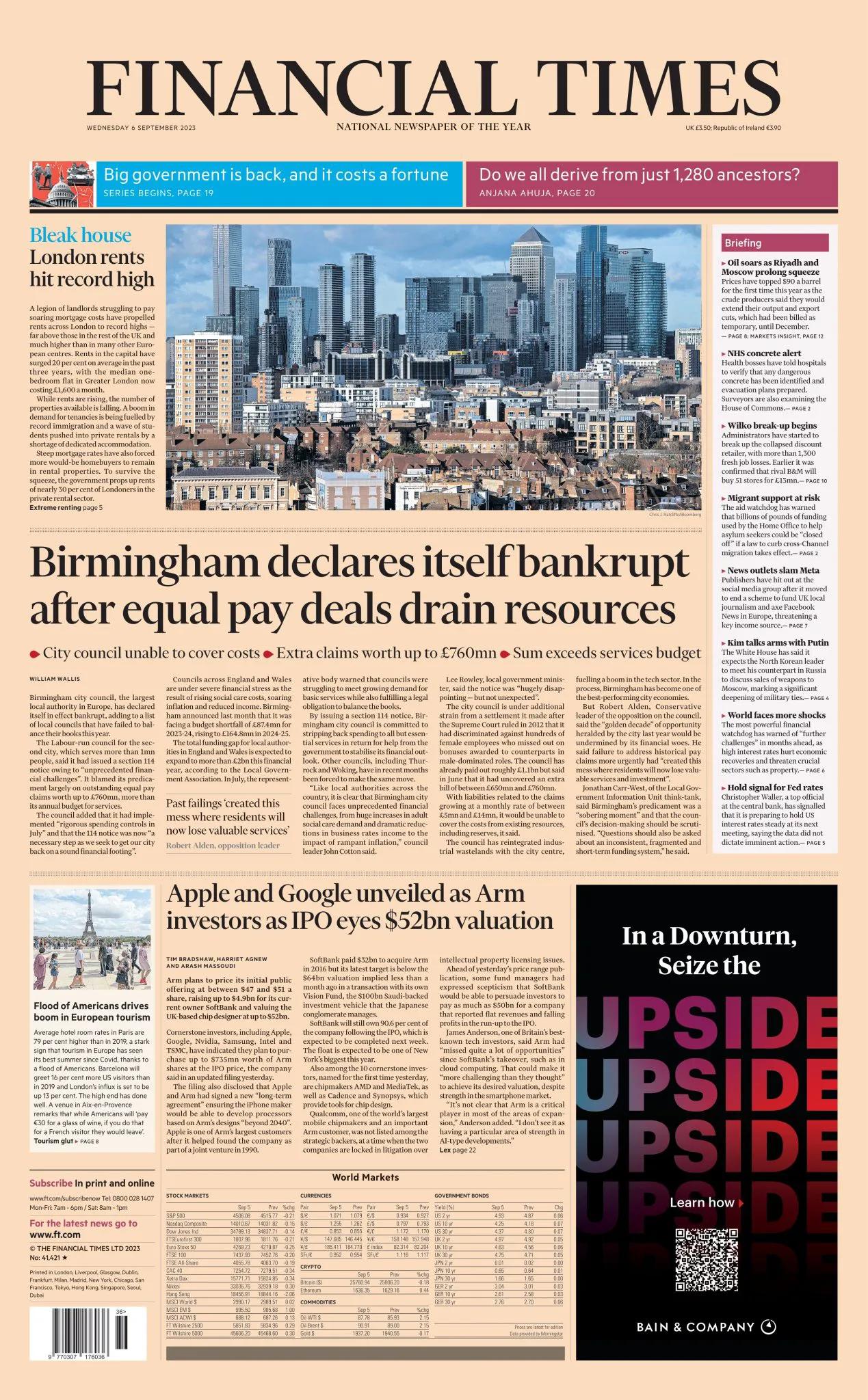  英国伯明翰市政府宣布破产  

《金融时报》报道，英国第二大城市伯明翰的市政府