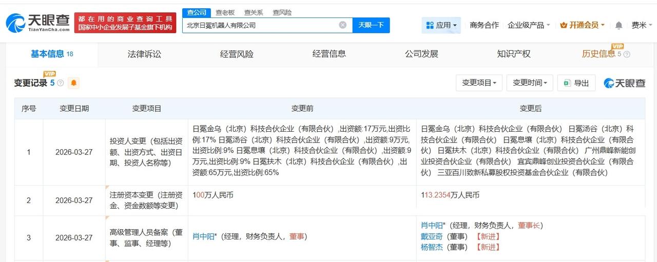 百度旗下基金等入股日冕机器人

天眼查App显示，近日，北京日冕机器人有限公司发