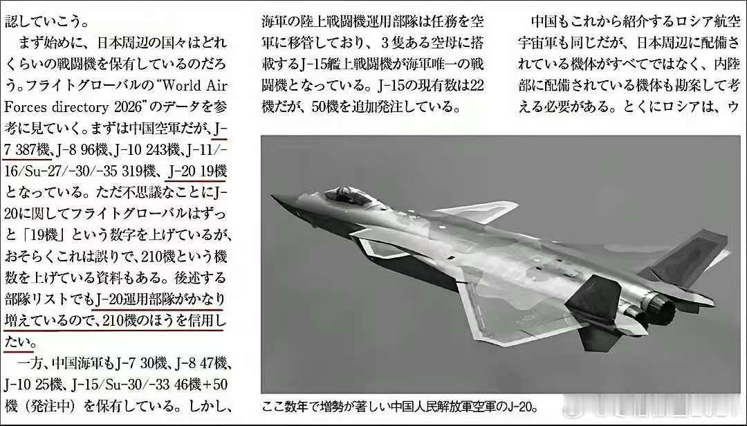 日耳曼赢学 J20数量之辩➡️日本坚定认为中国只有19架J20、387架J7、2