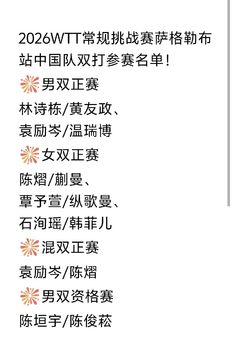 这栋曼、这混双，这培养了大半个周期，说不打就不打了[抠鼻]？
2026WTT常规