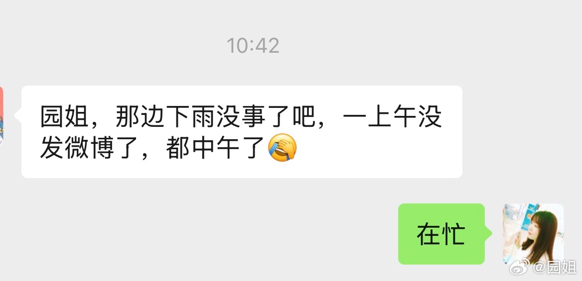 放心，我这边没事，也不下雨了，只是上午在忙，一直没发微博[哆啦A梦吃惊] ​​​