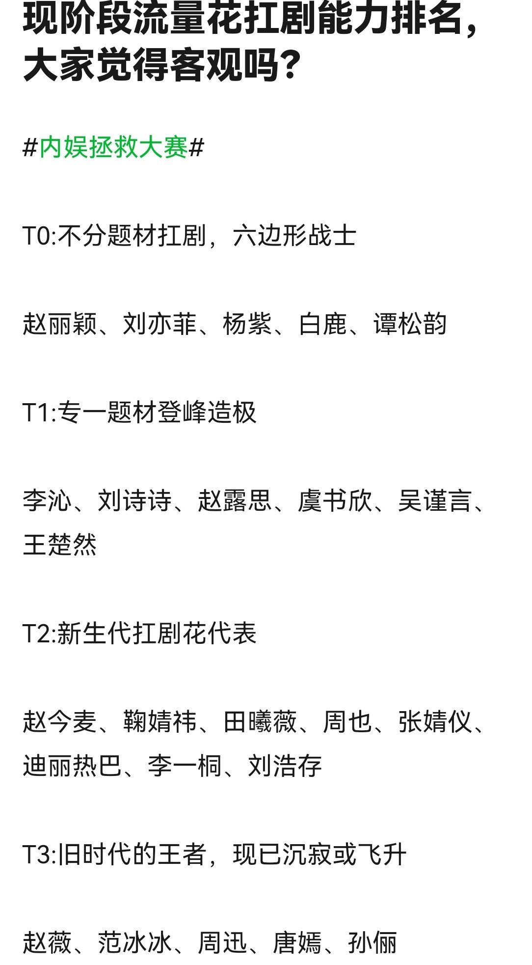 流量花的抗剧实力排行，大家觉得客观吗？ ​​​