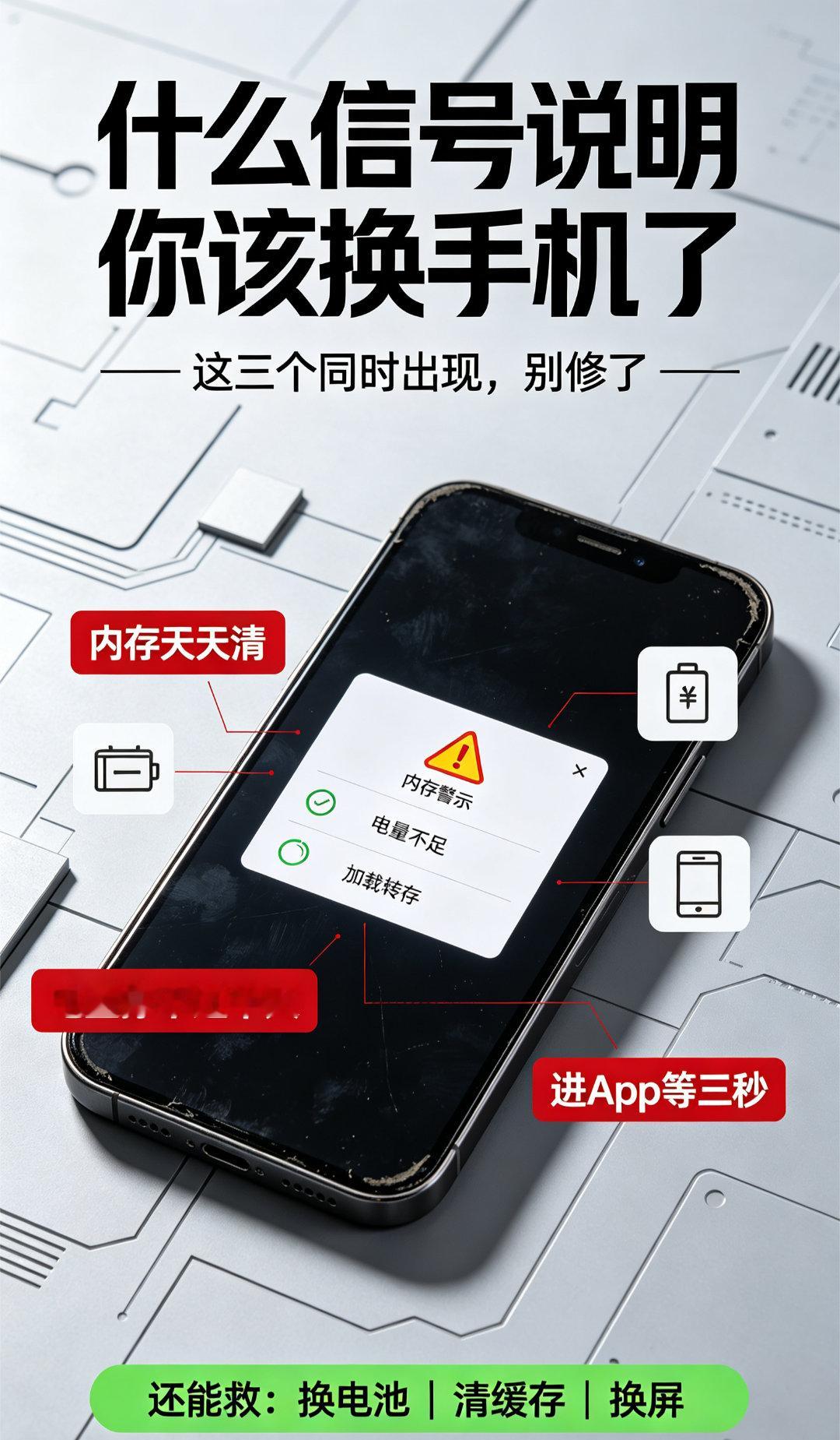 什么信号说明你该换手机了先给结论：内存天天清、电量撑不过半天、进App等三秒——
