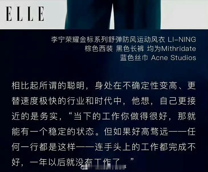 肖战《ELLE》采访说：如果好高骛远，连手头上的工作都完成不好，一年以后就没有工