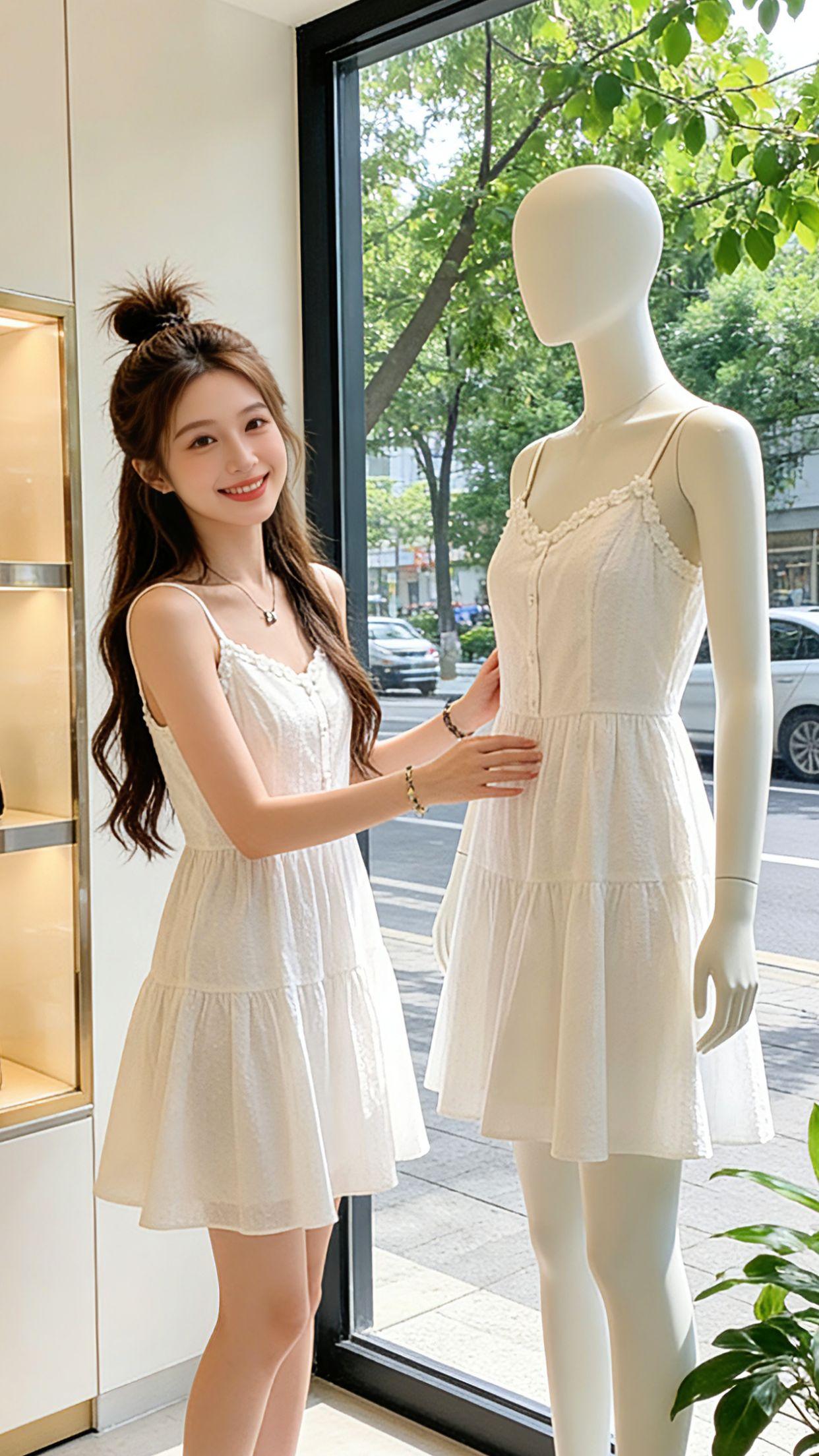 谁懂啊！夏日本命白月光小白裙终于挖到了！提花刺绣质感超在线，V领吊带刚好藏住副乳