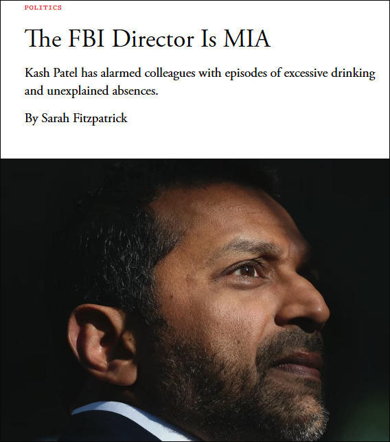 #FBI局长被曝经常喝到不省人事#【被曝经常喝到不省人事，无故缺勤，FBI局长威