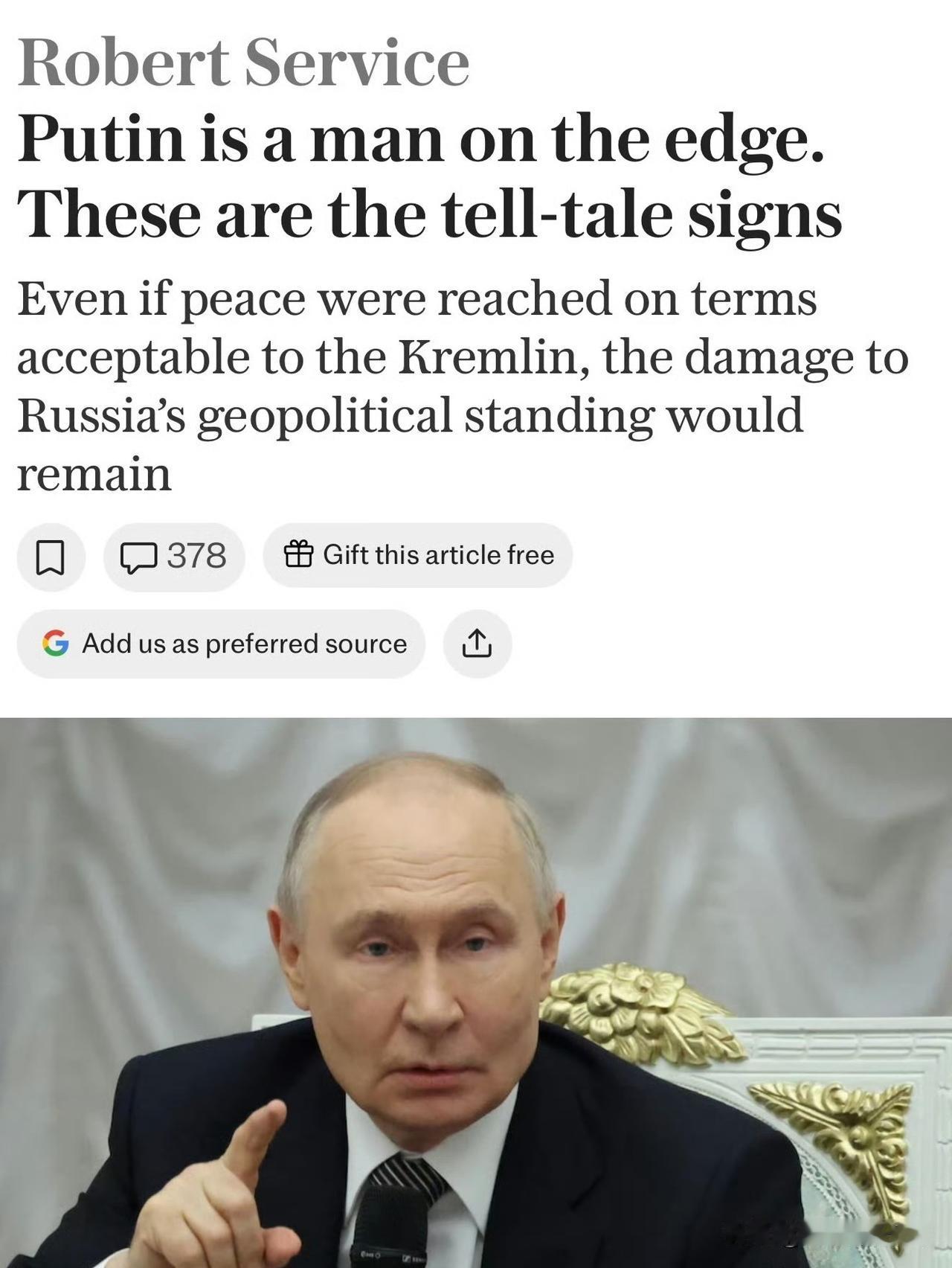 《Telegraph》分析指出，Vladimir Putin 普京过去建立政治合