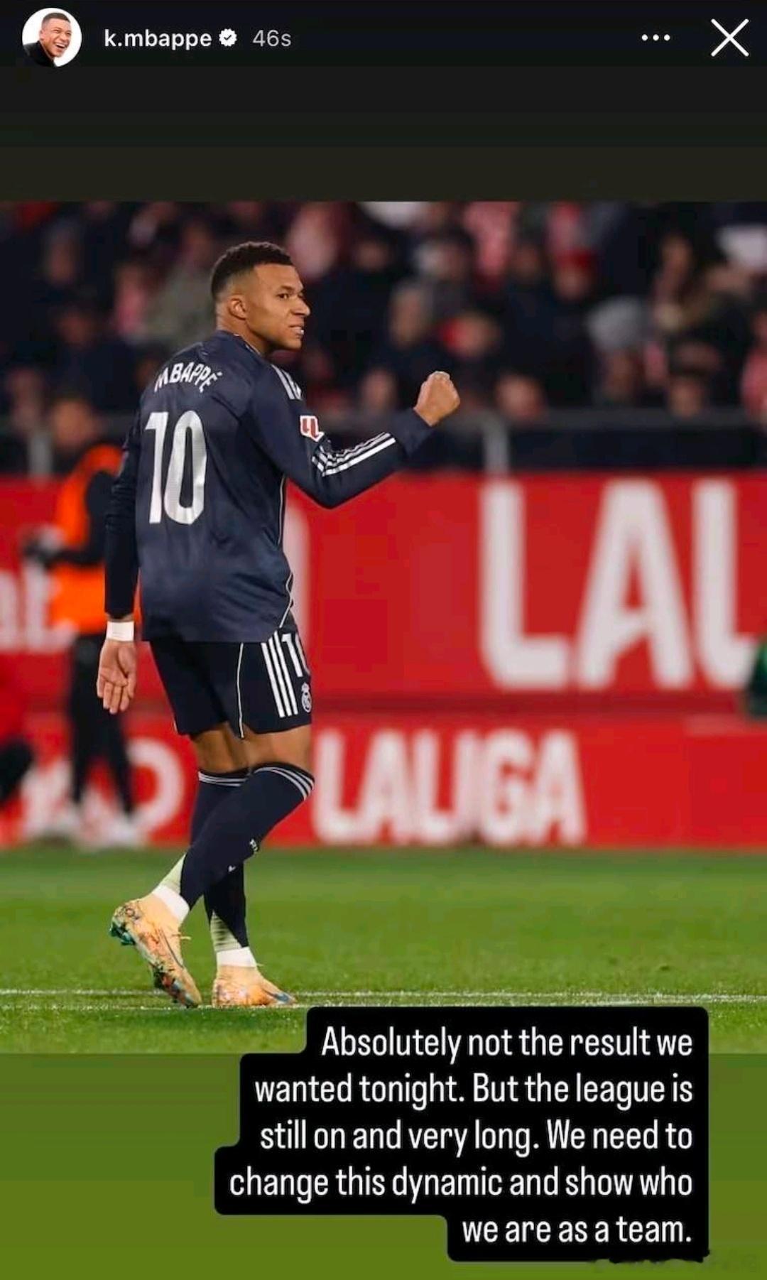 姆巴佩社媒：这绝对不是我们想要的结果，但赛季还很漫长北京时间今天凌晨，皇马在西甲