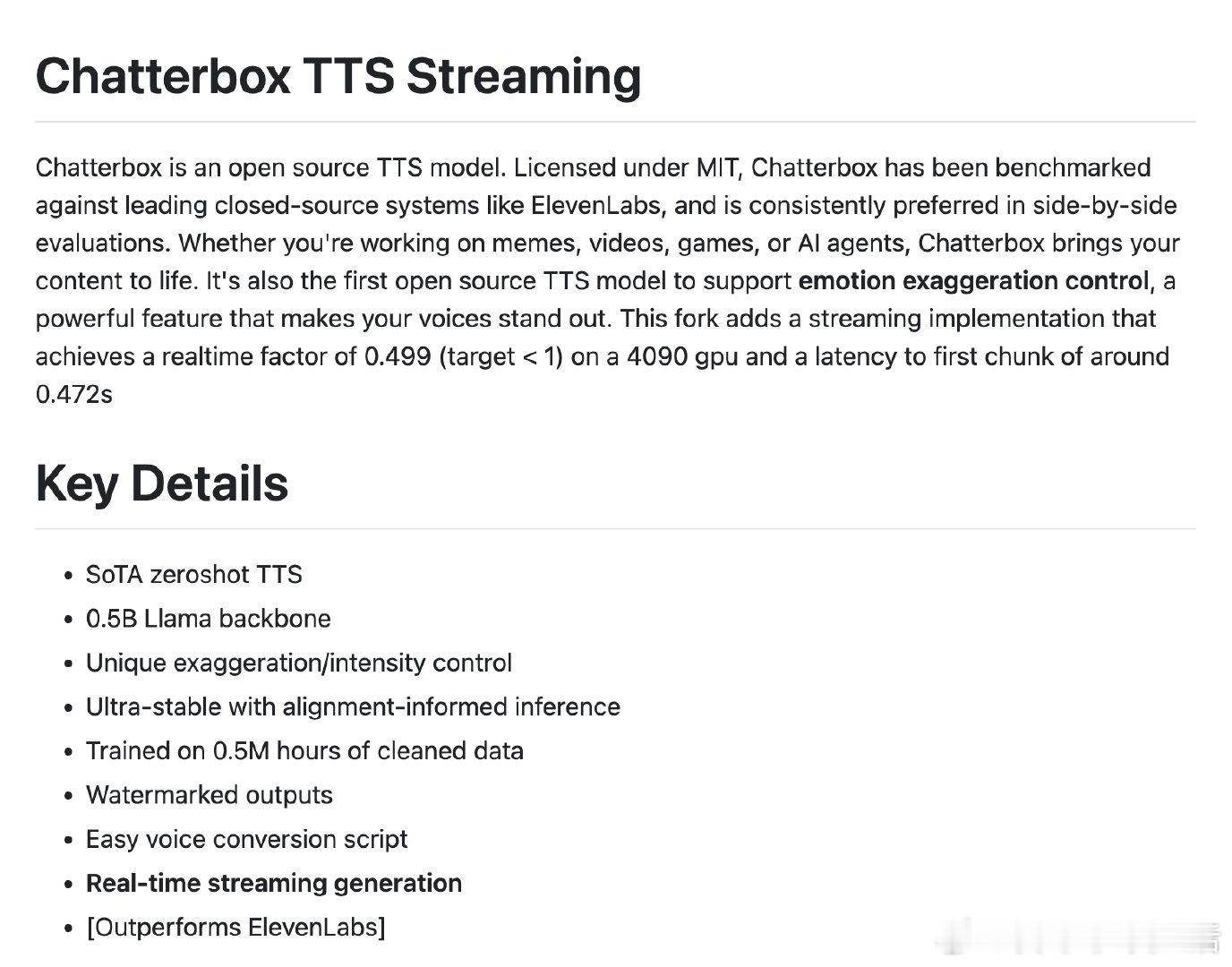 【[91星]chatterbox-streaming：为开源 TTS（Text-