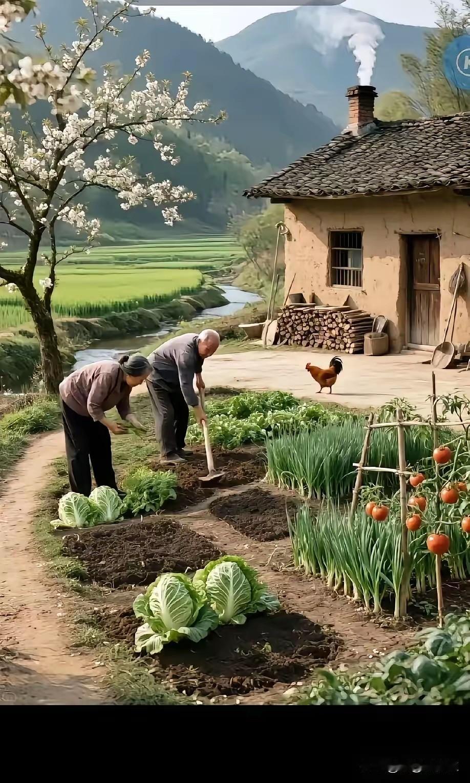 上联：半亩菜园收四季
下联：一庭花草满园春