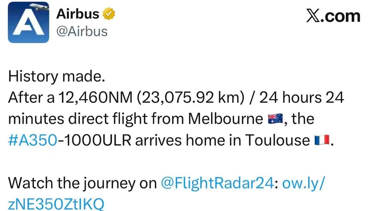 A350-1000ULR完成创纪录的24小时连续飞行！
 
空客A350-100