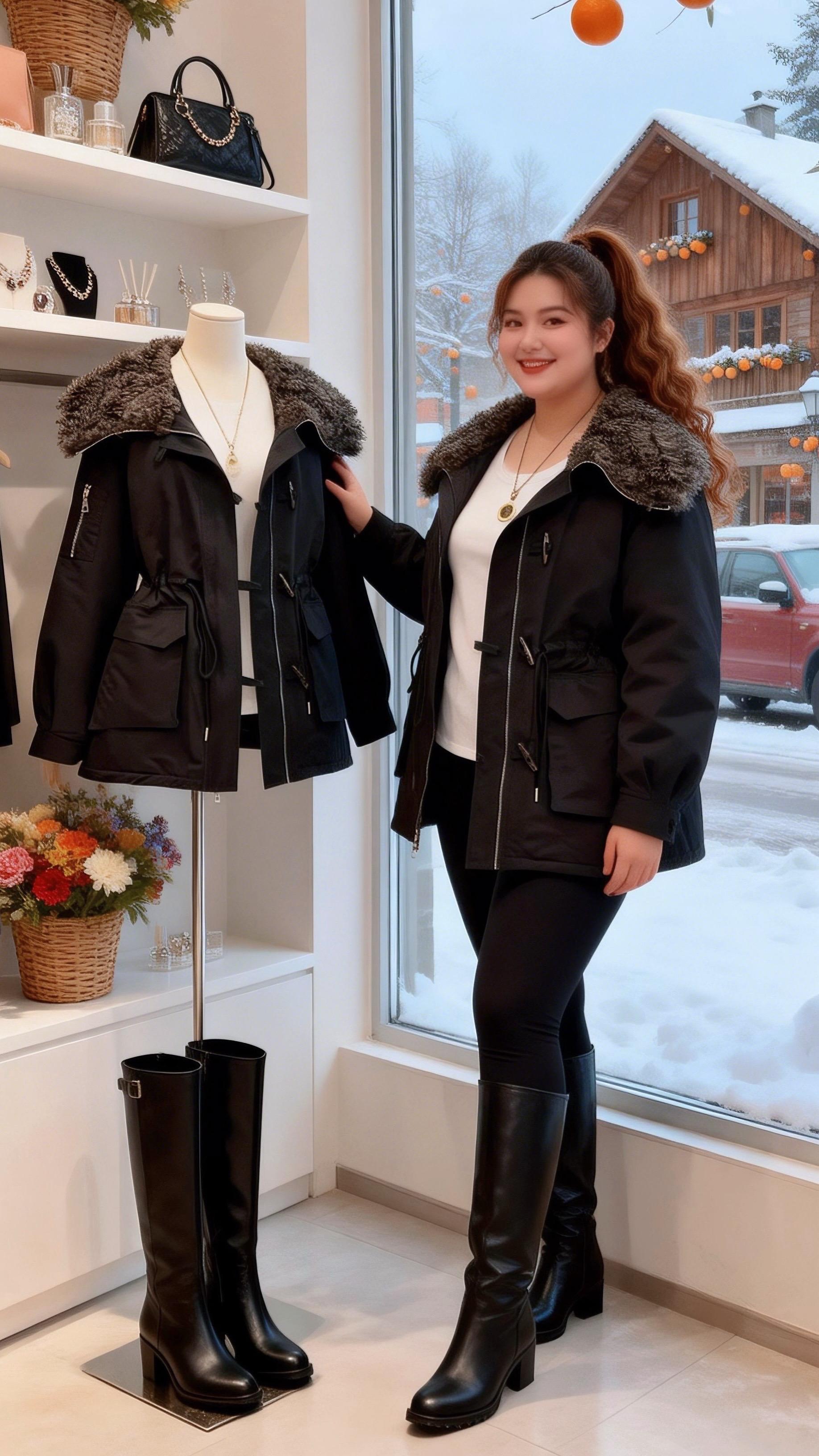 大码女装 保暖外套时尚休闲穿搭胖妹妹的冬季有效穿搭我的初雪穿搭准备好啦