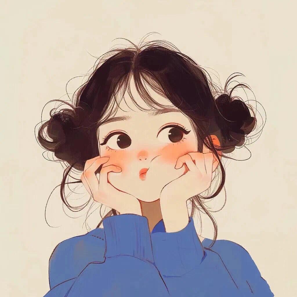 超可爱的蓝色女生头像，卡通动漫ai 闺蜜图 