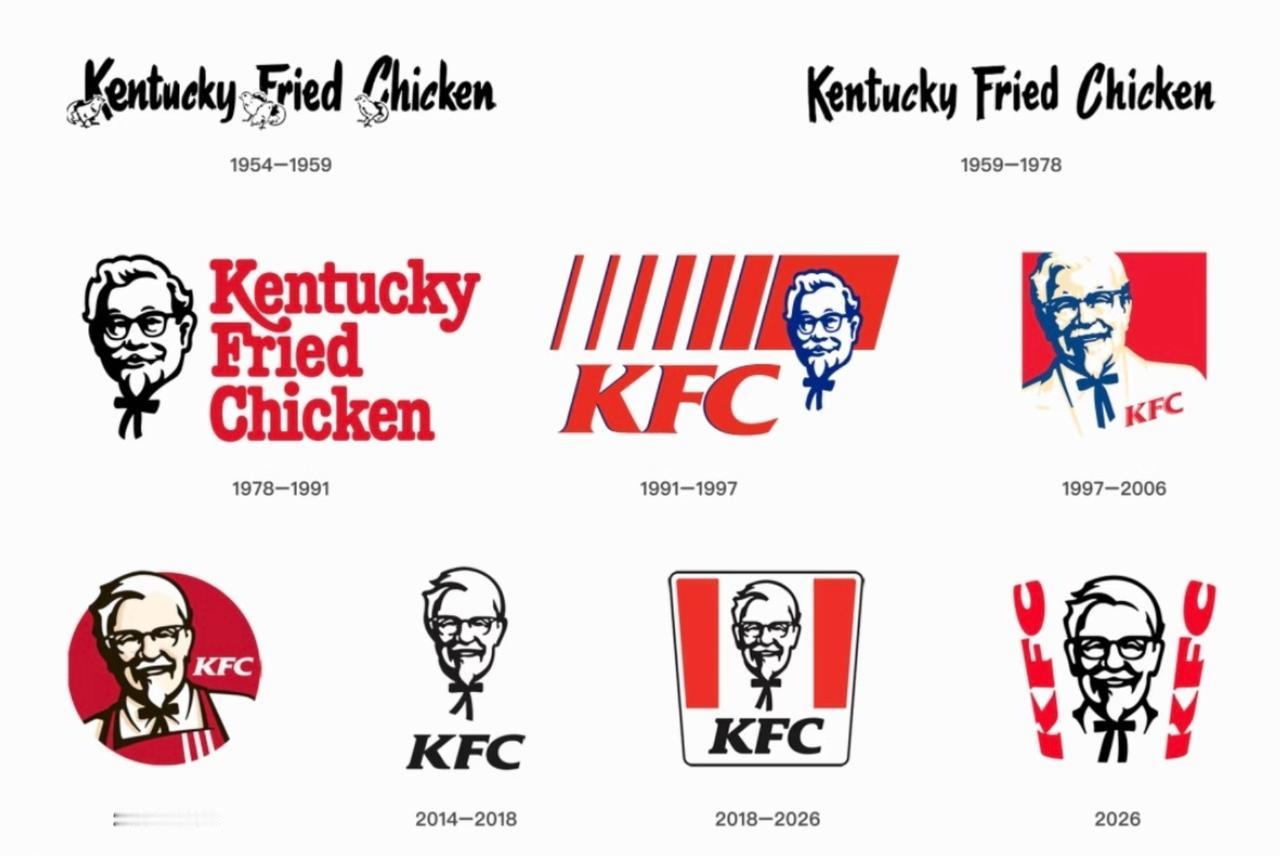 肯德基又悄悄地换新标志，新旧一对比，新版两侧弧形 KFC 字母，越看越像两只小龙