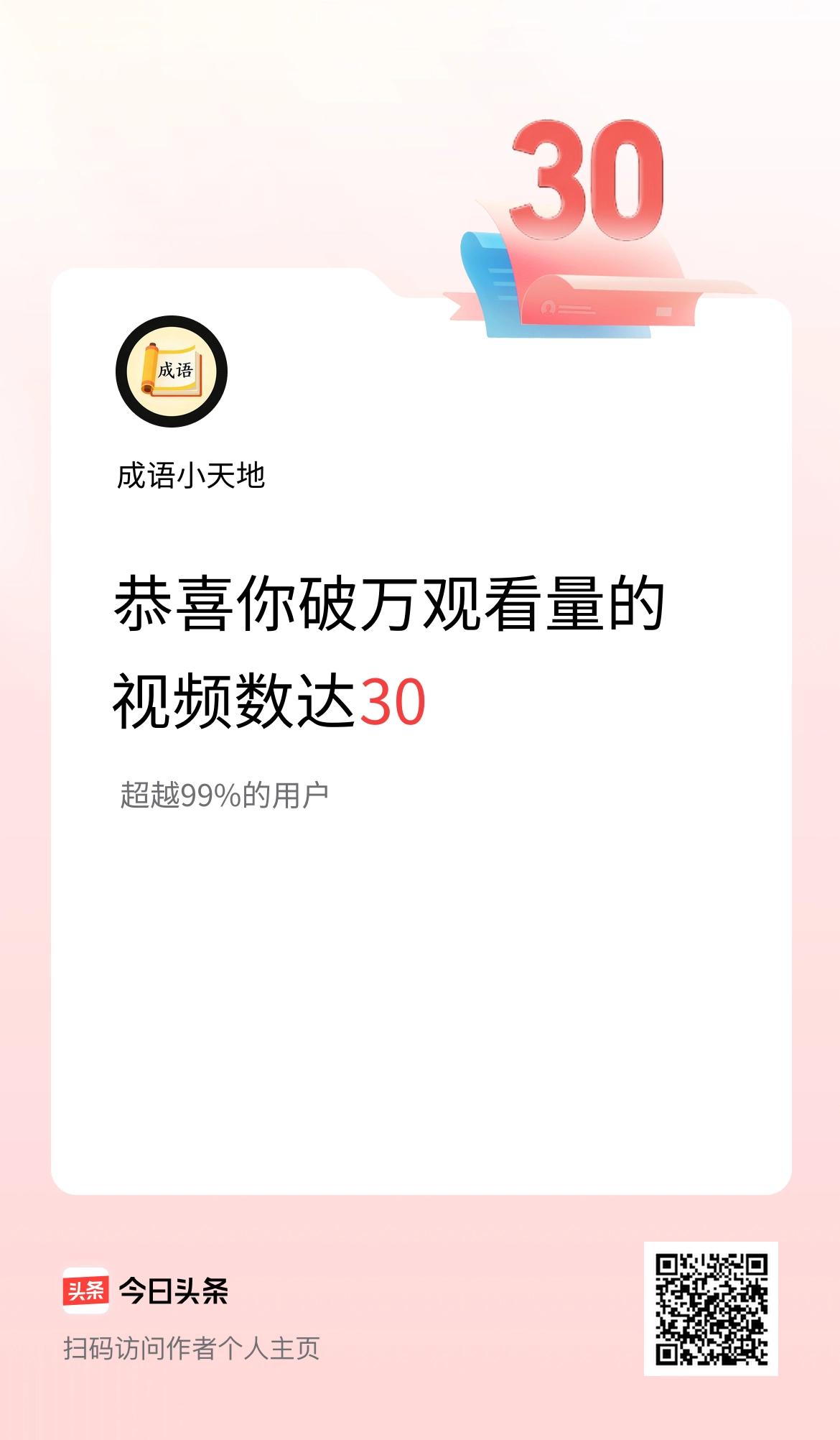 我在头条有30条视频播放量破万了！