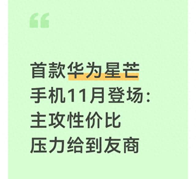 首款华为星芒手机11月登场：主攻性价比 压力给到友商