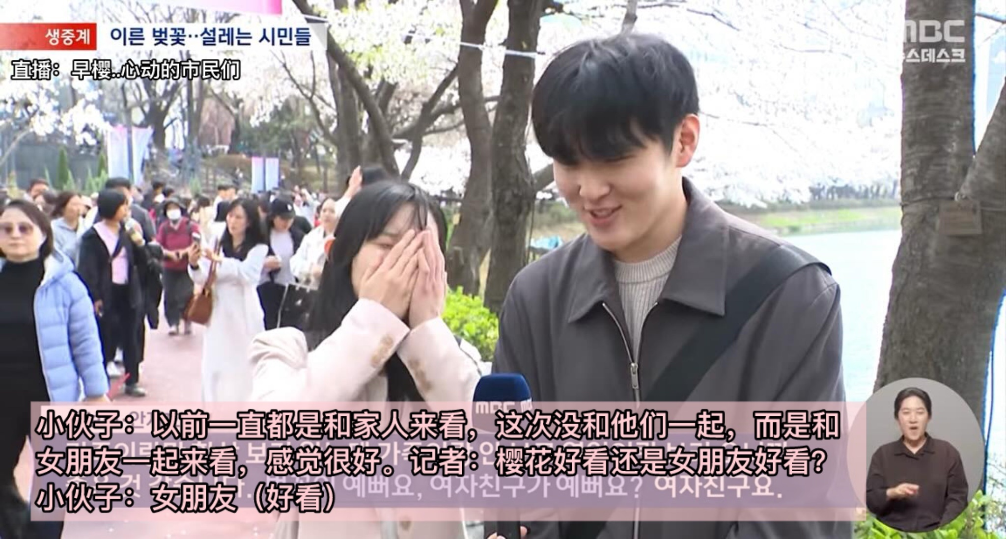 来看樱花的情侣采访 