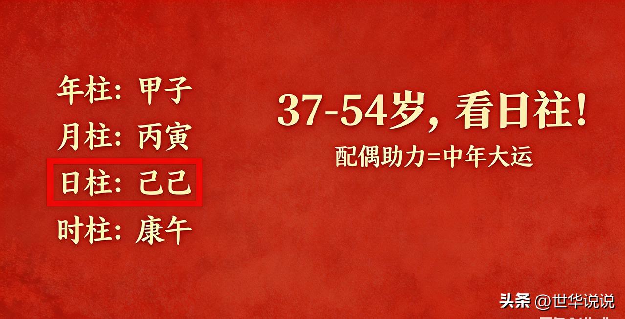 八字宫位的奥秘：日柱
日柱，就是你37到54岁的人生总开关￼￼￼。

作为八字宫