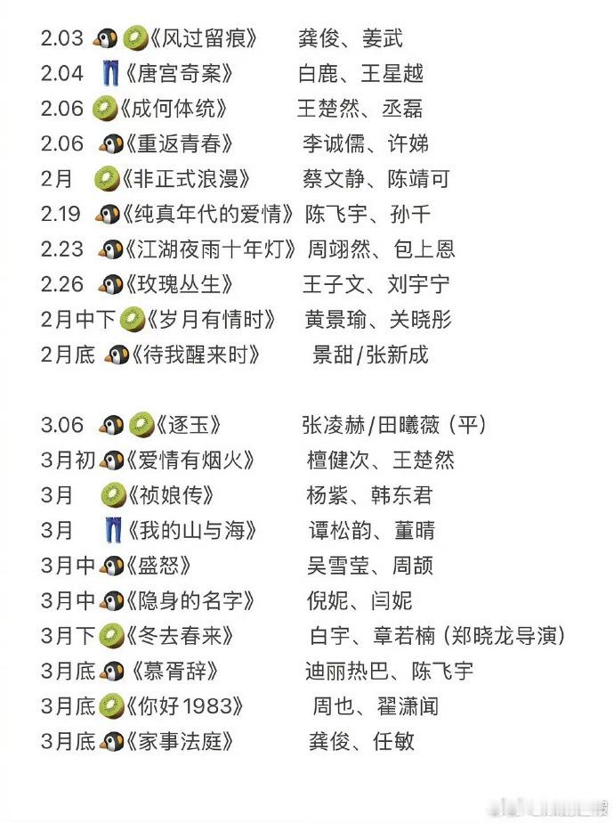 电视剧排播的重点落在二月三月，众多优质剧集将在这两个月集中与广大观众碰面。碰面的