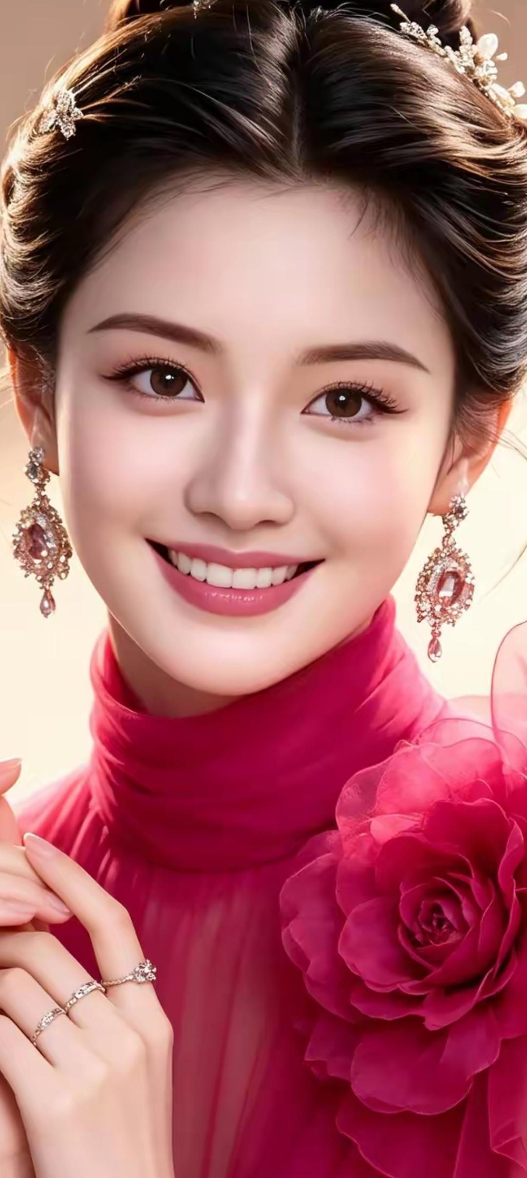 优雅新娘妆，闪耀的珠宝与娇艳的玫瑰相映成趣，尽显浪漫与奢华。