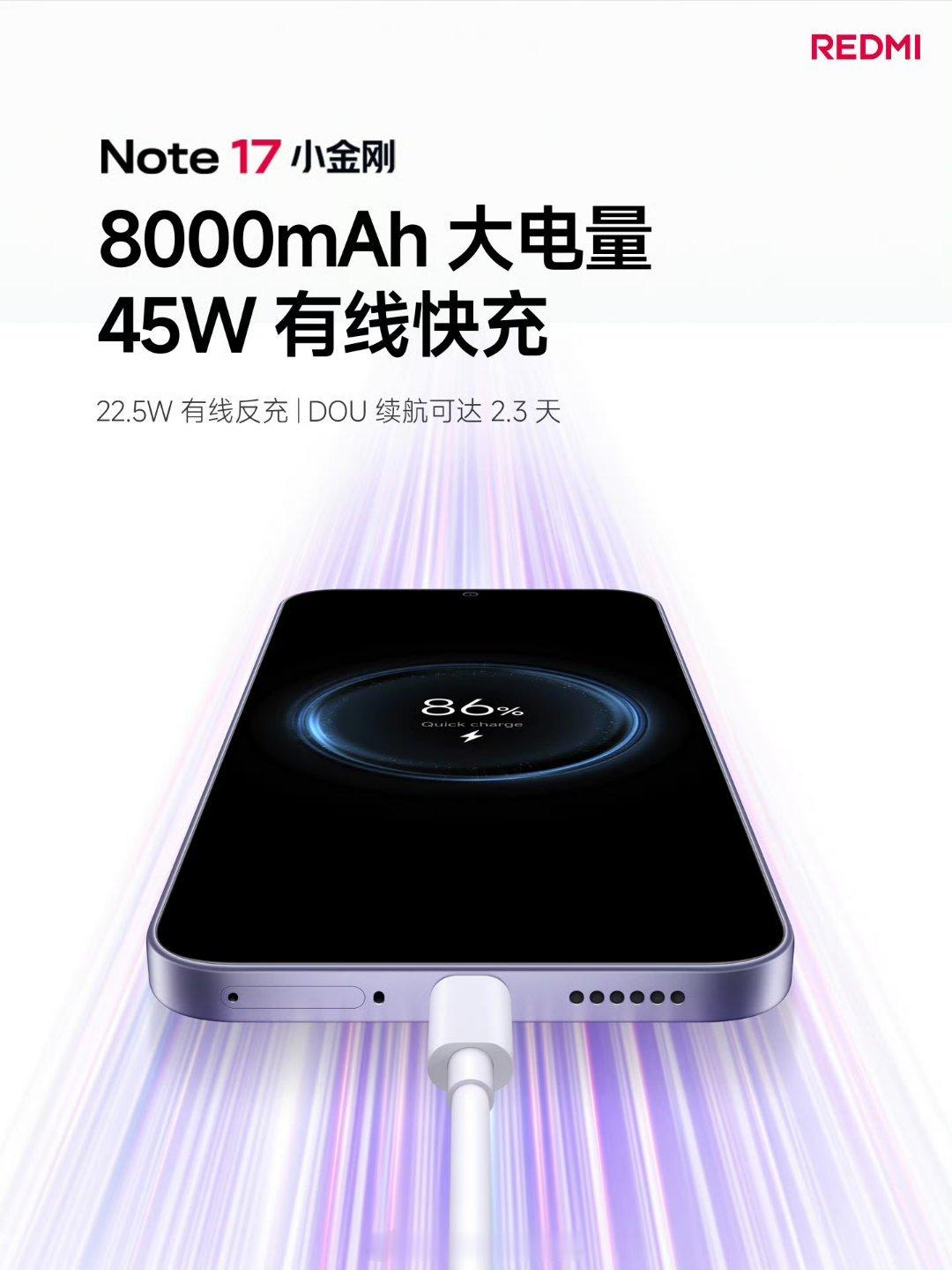 红米Note17价格7 英寸 OLED 屏，8000mAh 大电量，45W快充，