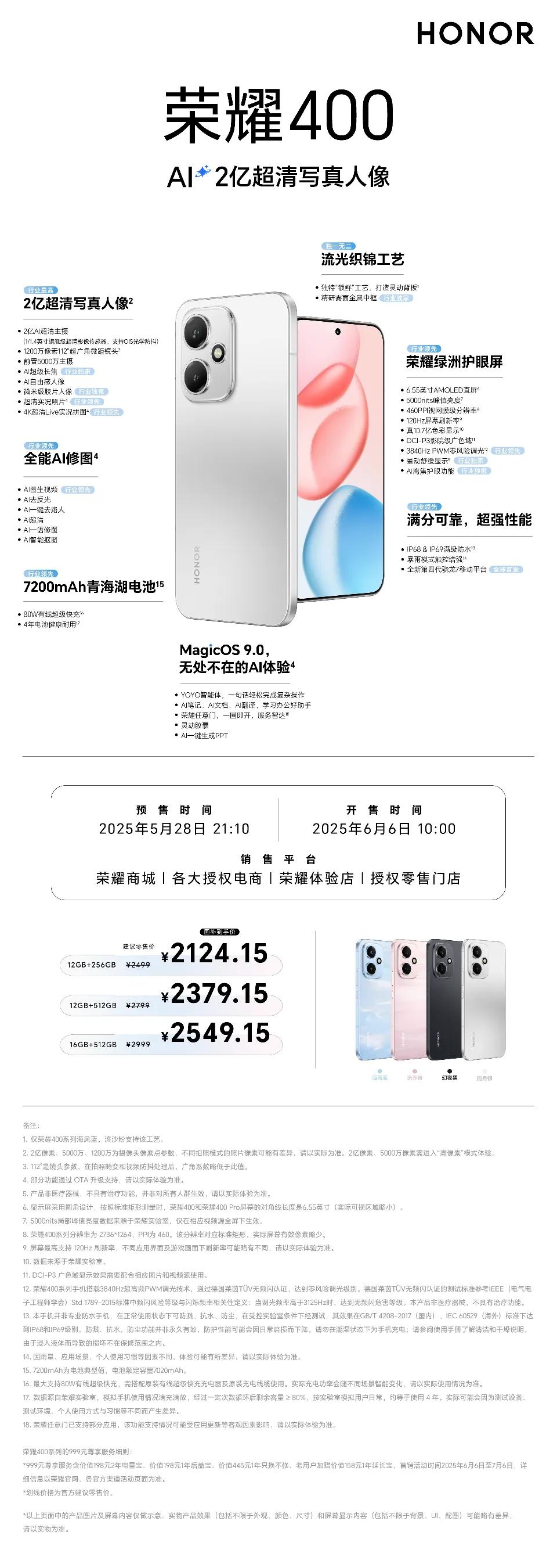 一图读懂荣耀400系列，五大维度实力突破，冠绝档位存在！ 

2亿超清写真人像，