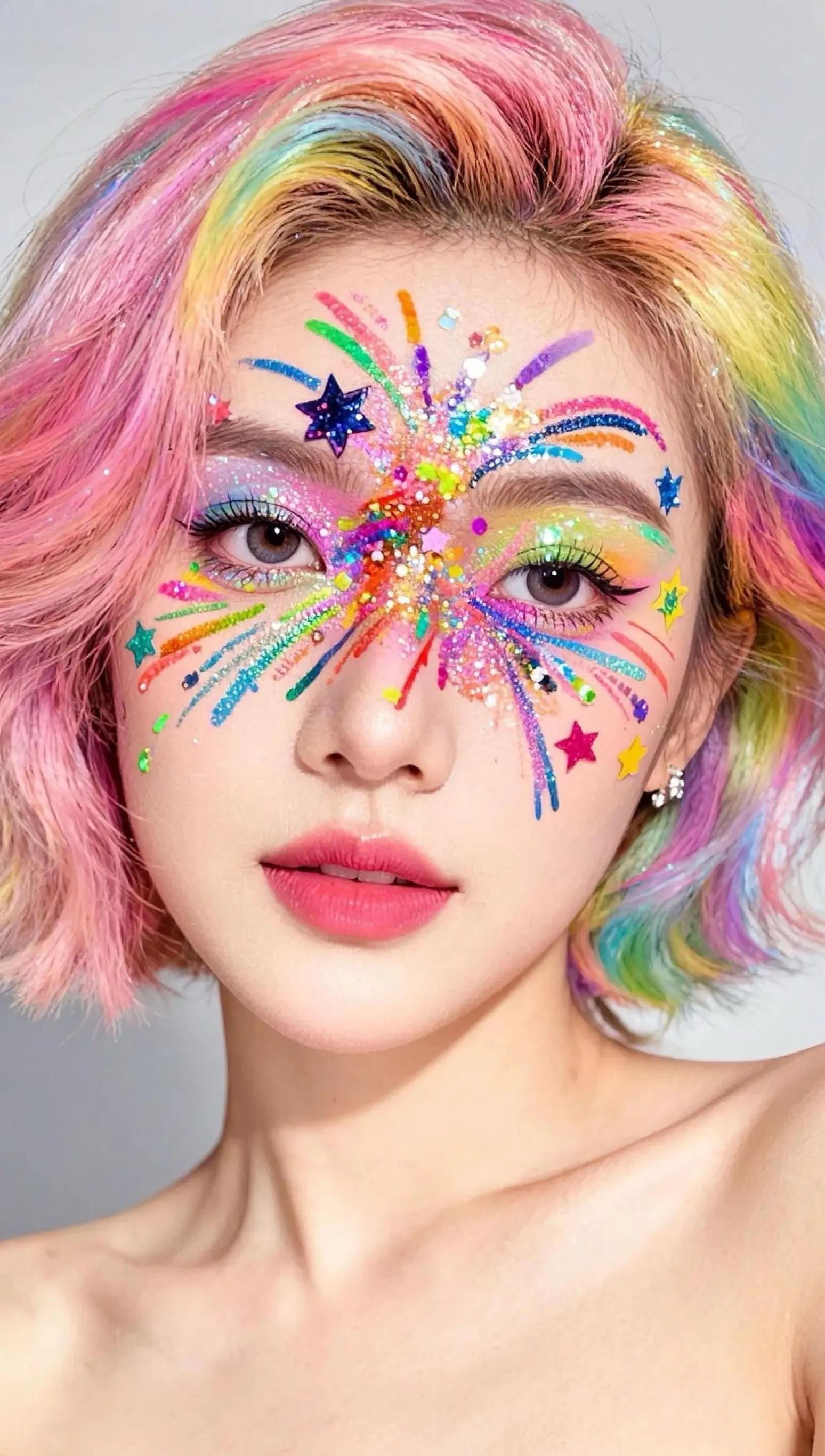 把烟花和彩虹🌈画在脸上～
