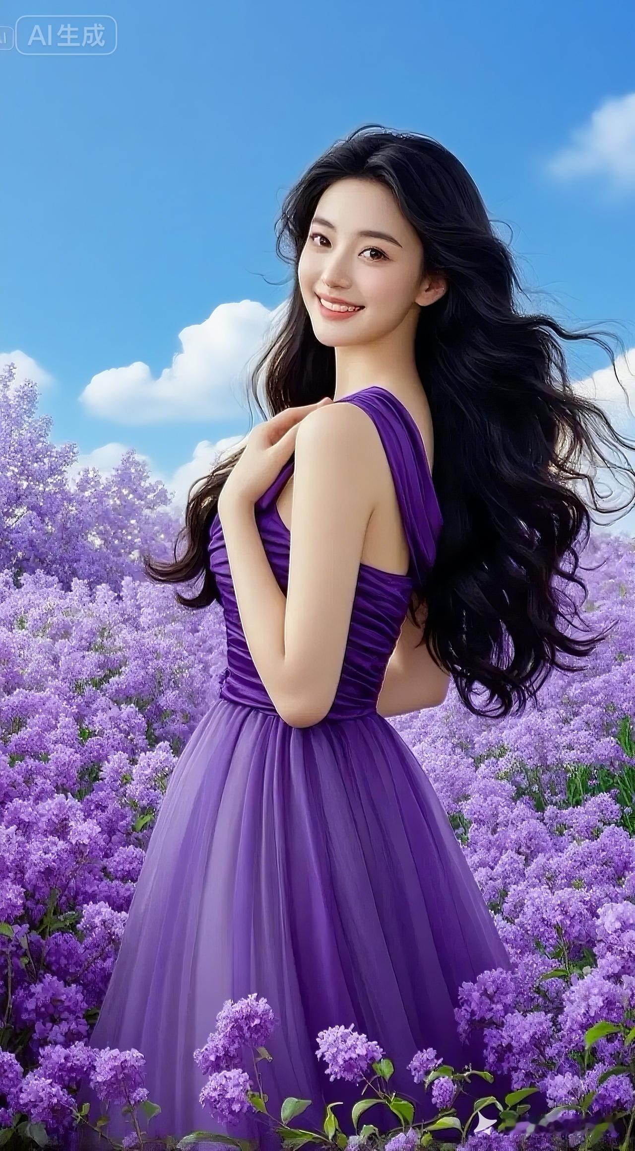 梦幻紫色花海中的优雅少女🌸💜✨