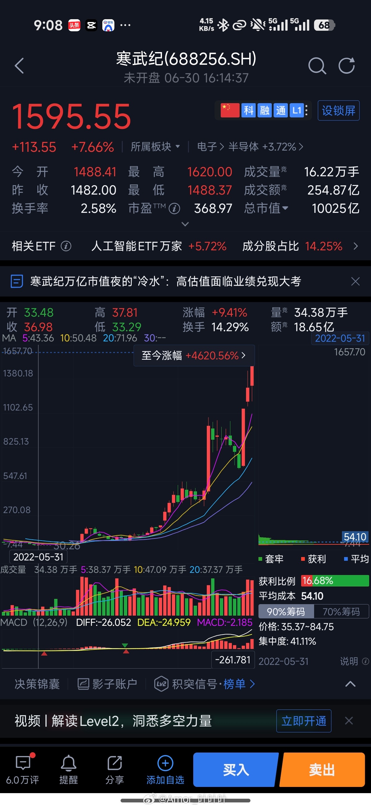 天呐，寒武纪窜到1500了……后悔当年30多的时候没拿。