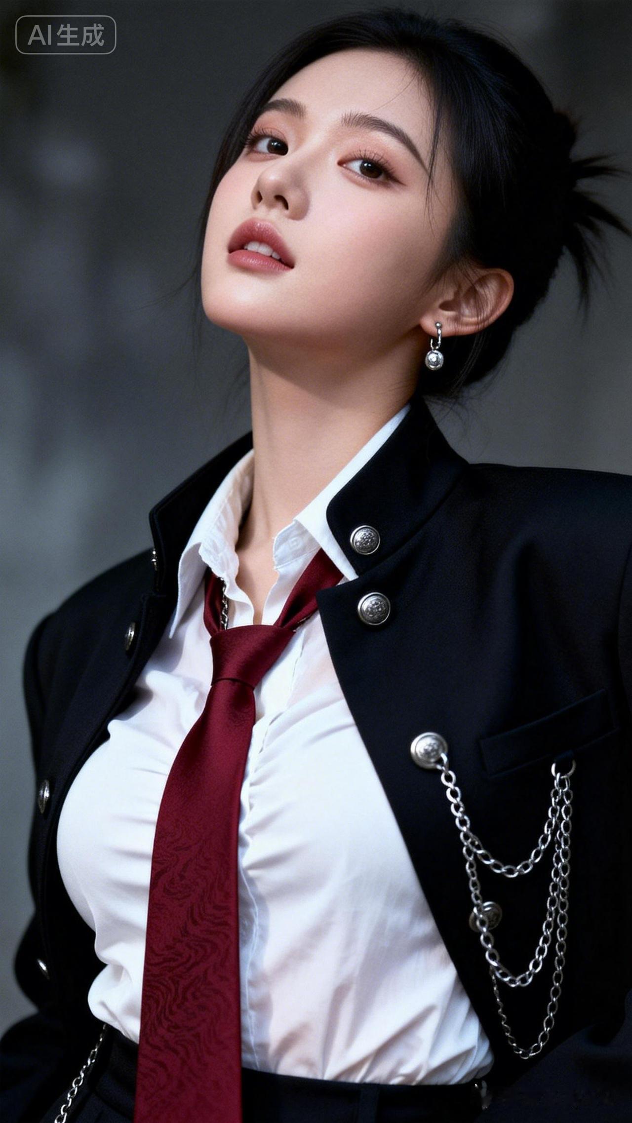 冷艳黑西装，红领带，优雅气质，时尚穿搭！