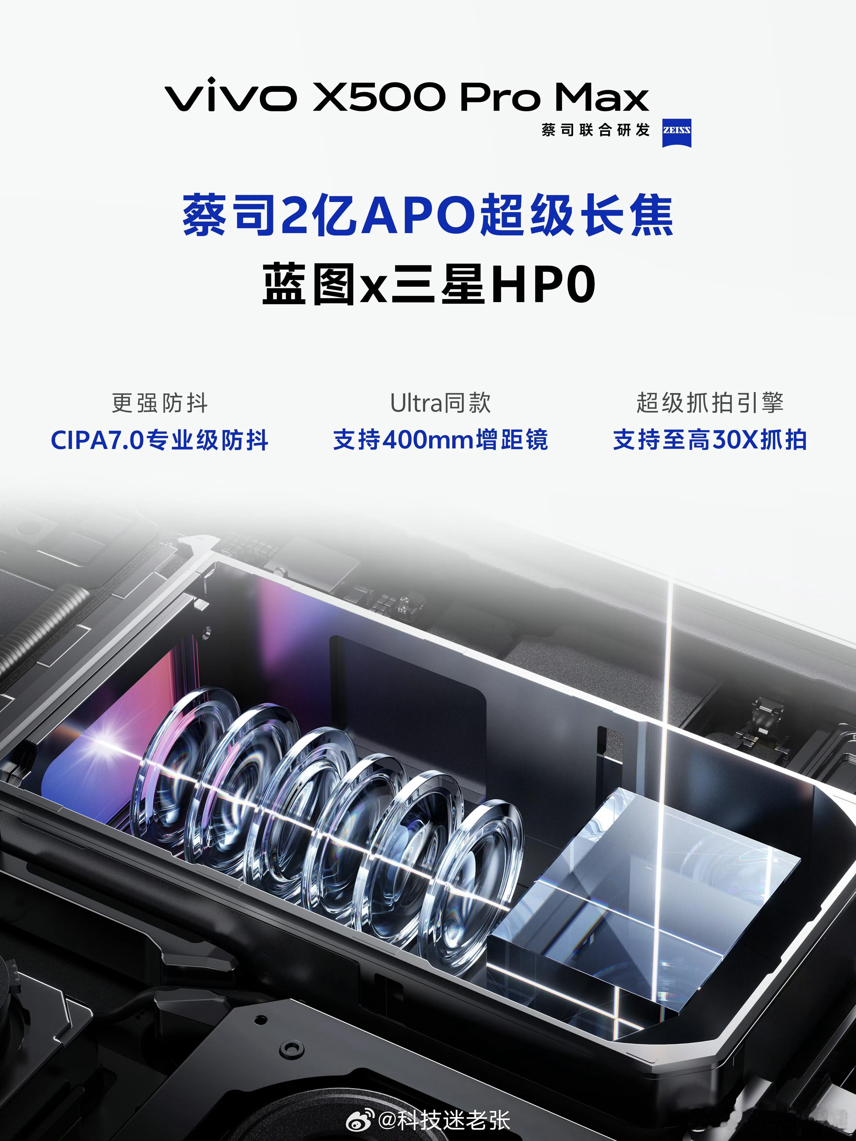 vivo X500 Pro Max 影像升级长焦镜头官宣！2亿像素三星HP0（X