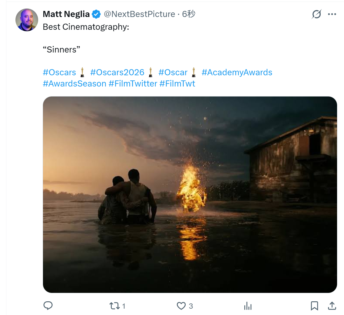 TNABO 奥斯卡最佳摄影：《罪人们》奥斯卡