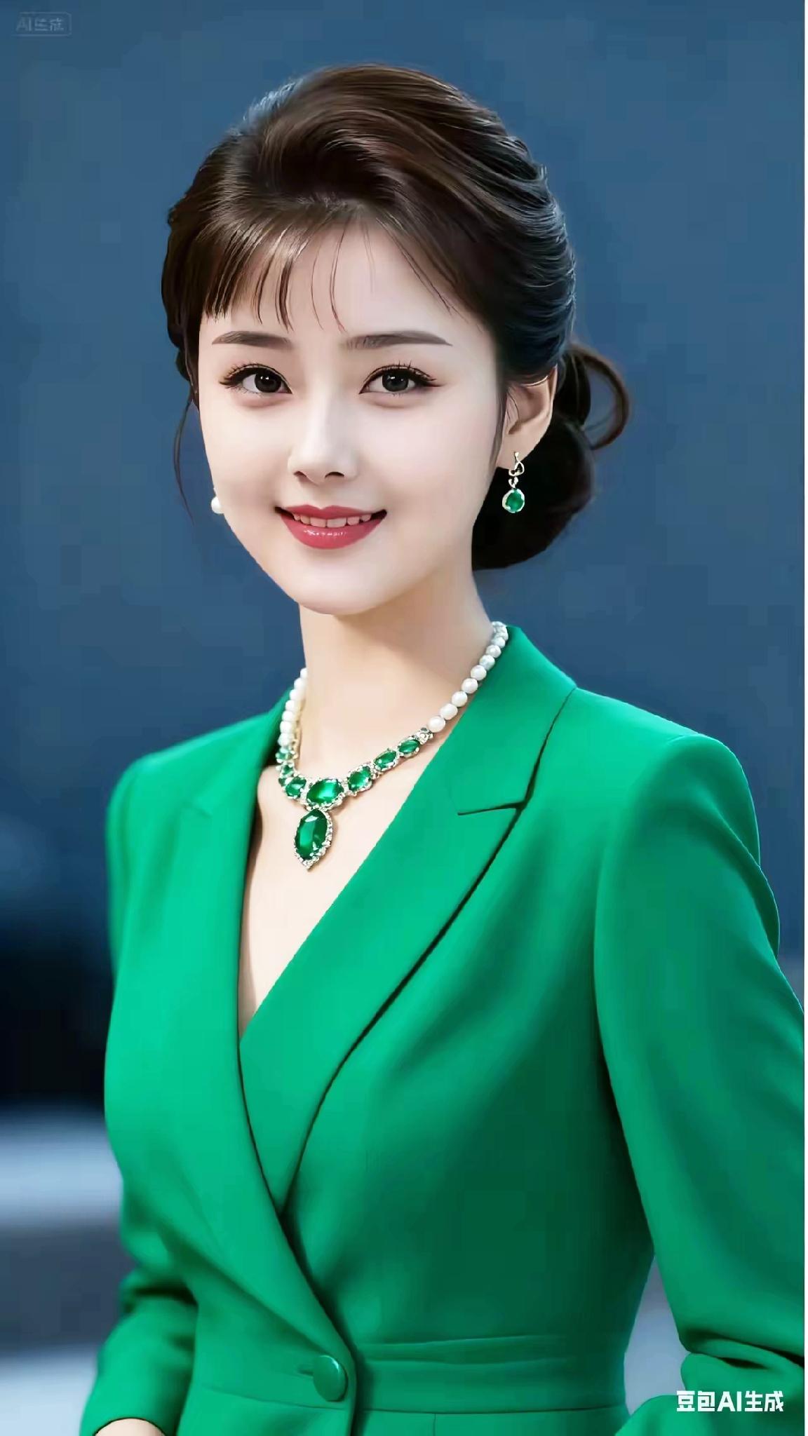 优雅绿衣女郎，闪耀珠宝配饰，尽显时尚魅力！
