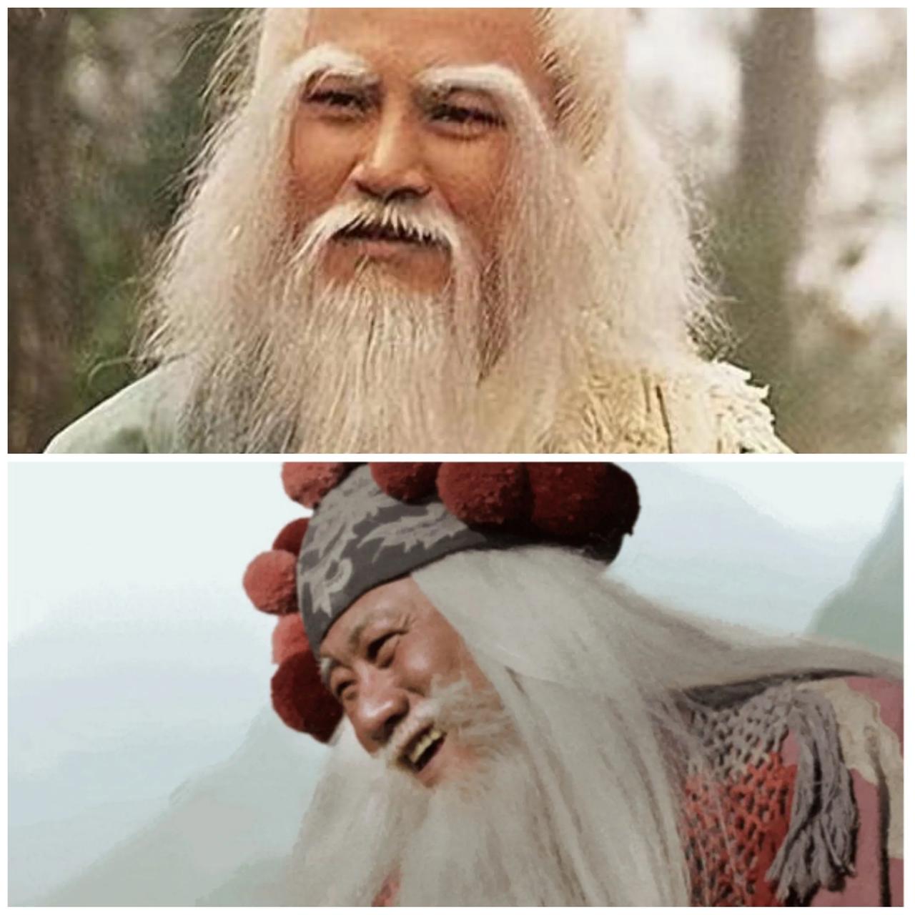 胡军版洪七公造型曝光，和83版射雕洪七公相比，造型有些相似，都是须发尽白，面色红