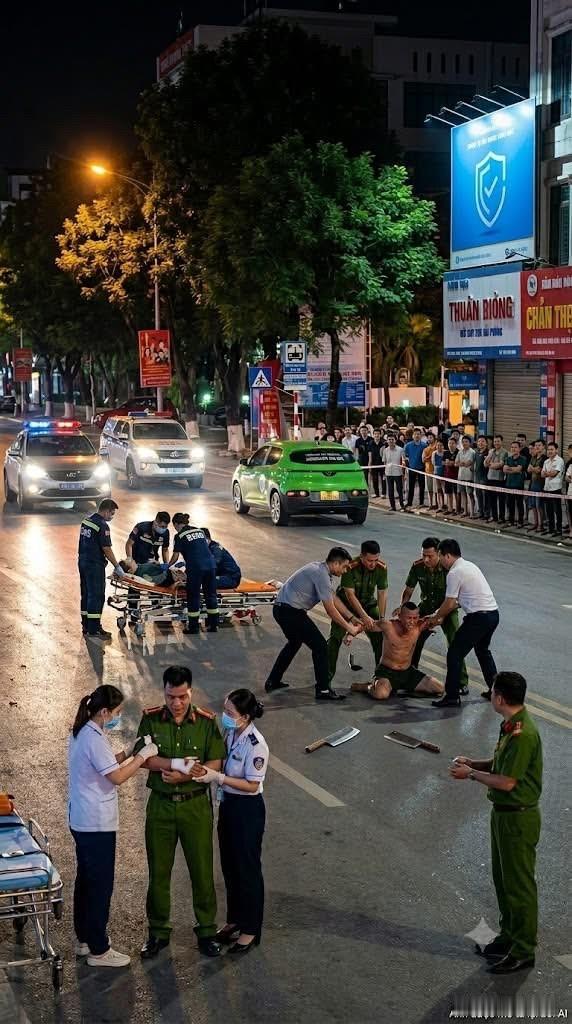 一名疑似吸毒的男子手持两把大刀，在街头袭击一名女子，并致一名警员受伤。