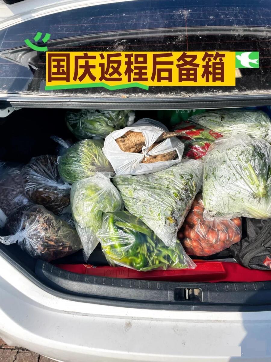 每次假期结束返程，父母恨不得把整个家给我打包。国庆中秋假后，好多网友晒出被塞得满