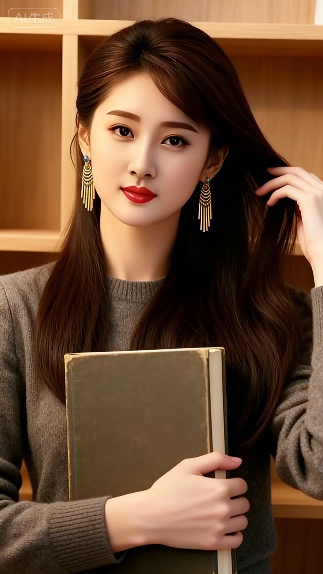 温柔书香女孩，沉浸在知识的海洋中。