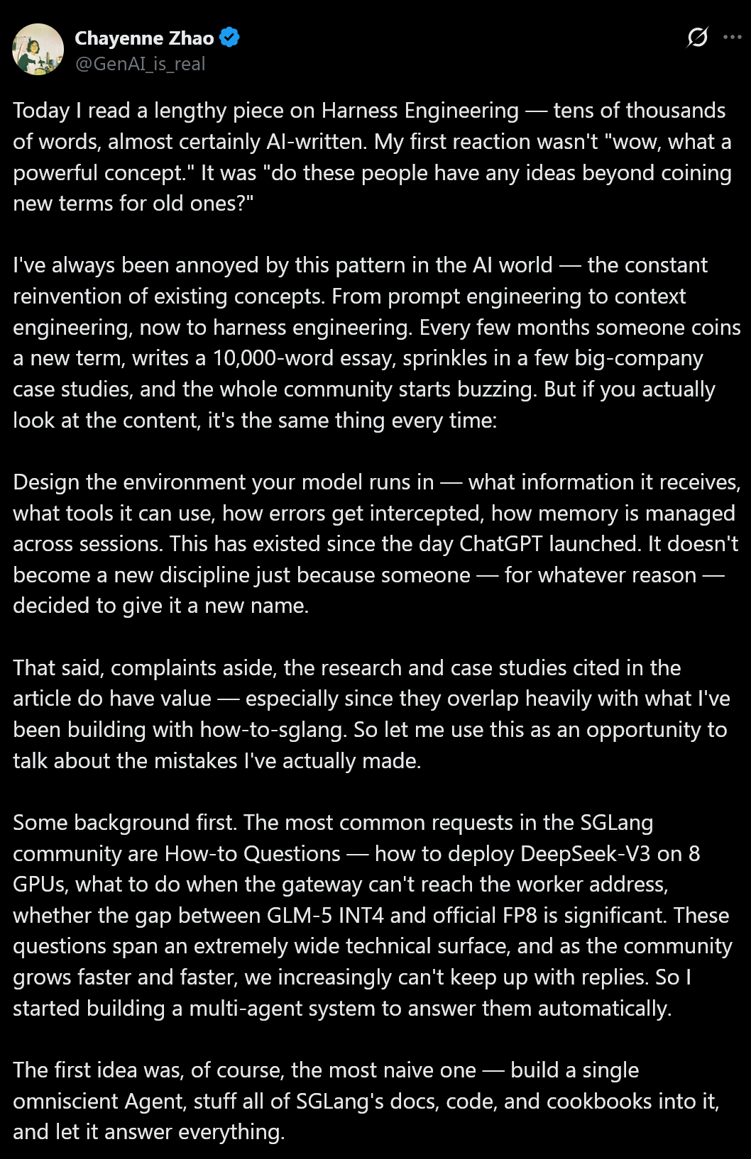 radixark创始人Chayenne Zhao分享的关于“Harness En