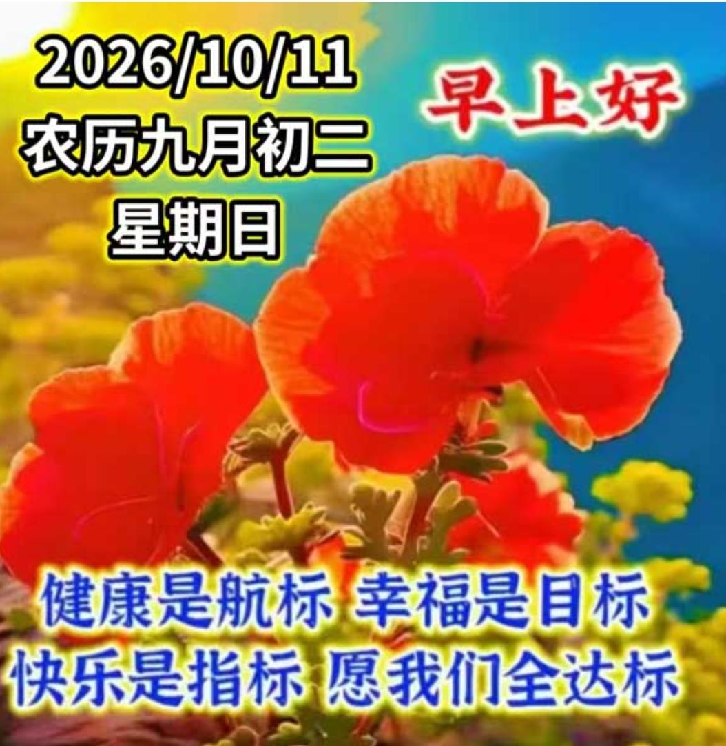 金秋十月喜洋洋，
清晨祝福送吉祥；
愿你日日都健康，
平安喜乐作身旁；
身体健康