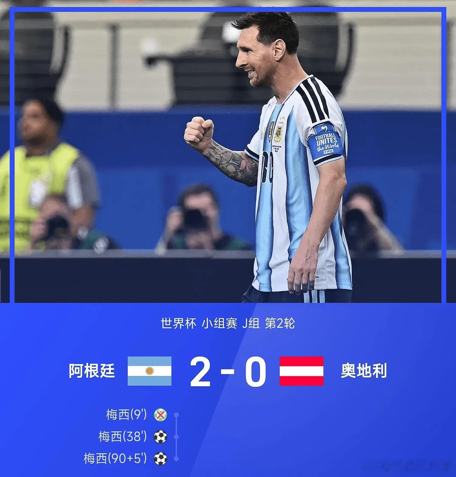世界杯战报：梅西独享射手王＋丢点，阿根廷2-0奥地利出线阿根廷2比0奥地利 06