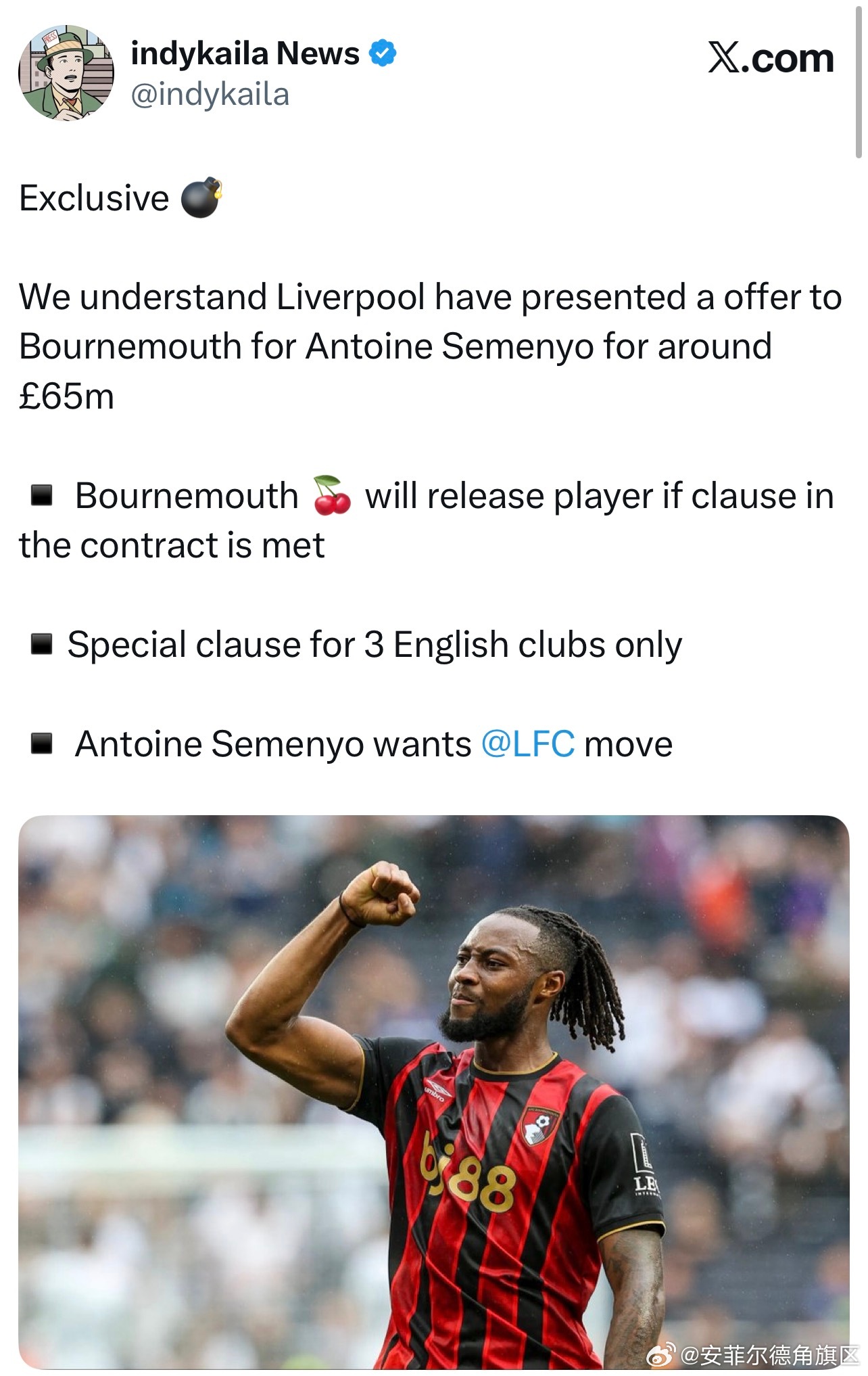 还真是塞梅约[笑cry][笑cry]绿帽说我军已经为塞梅约向伯恩茅斯送上了一份6