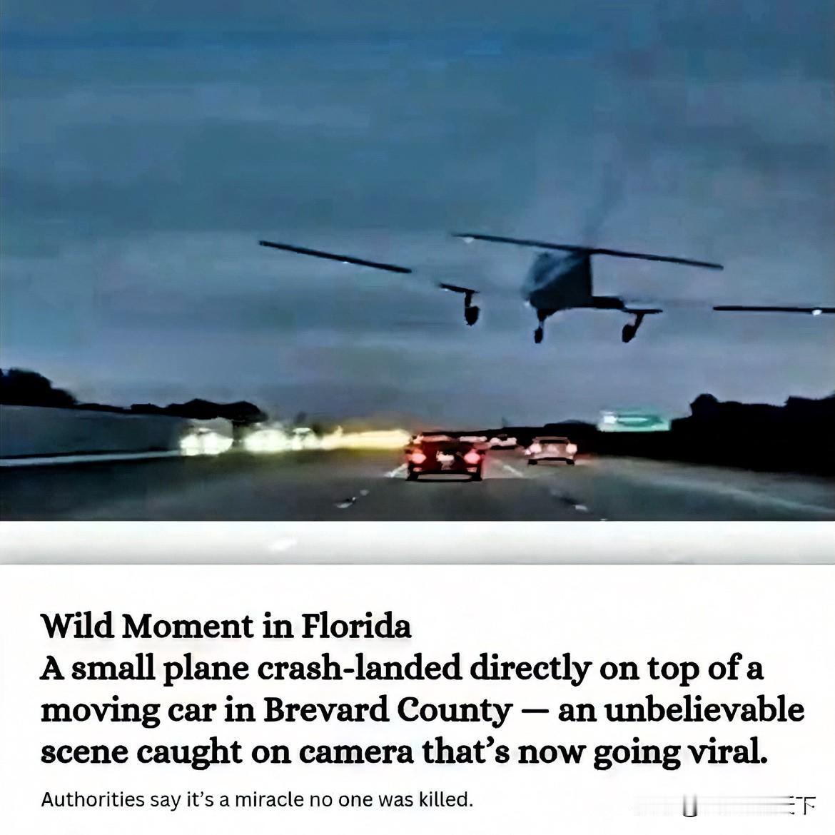 昨日傍晚，美国🇺🇸一架小型飞机迫降在一辆正行驶中的汽车上，真是骇人听闻，太不