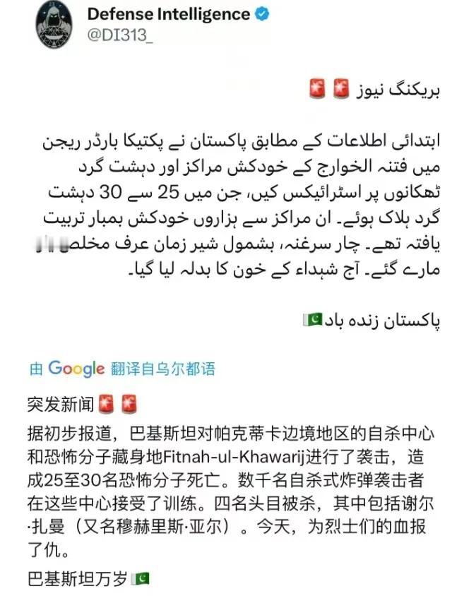 巴铁赢麻了，把中国的作战能力学到了。

巴基斯坦对帕克蒂卡边境地区的自杀中心以及