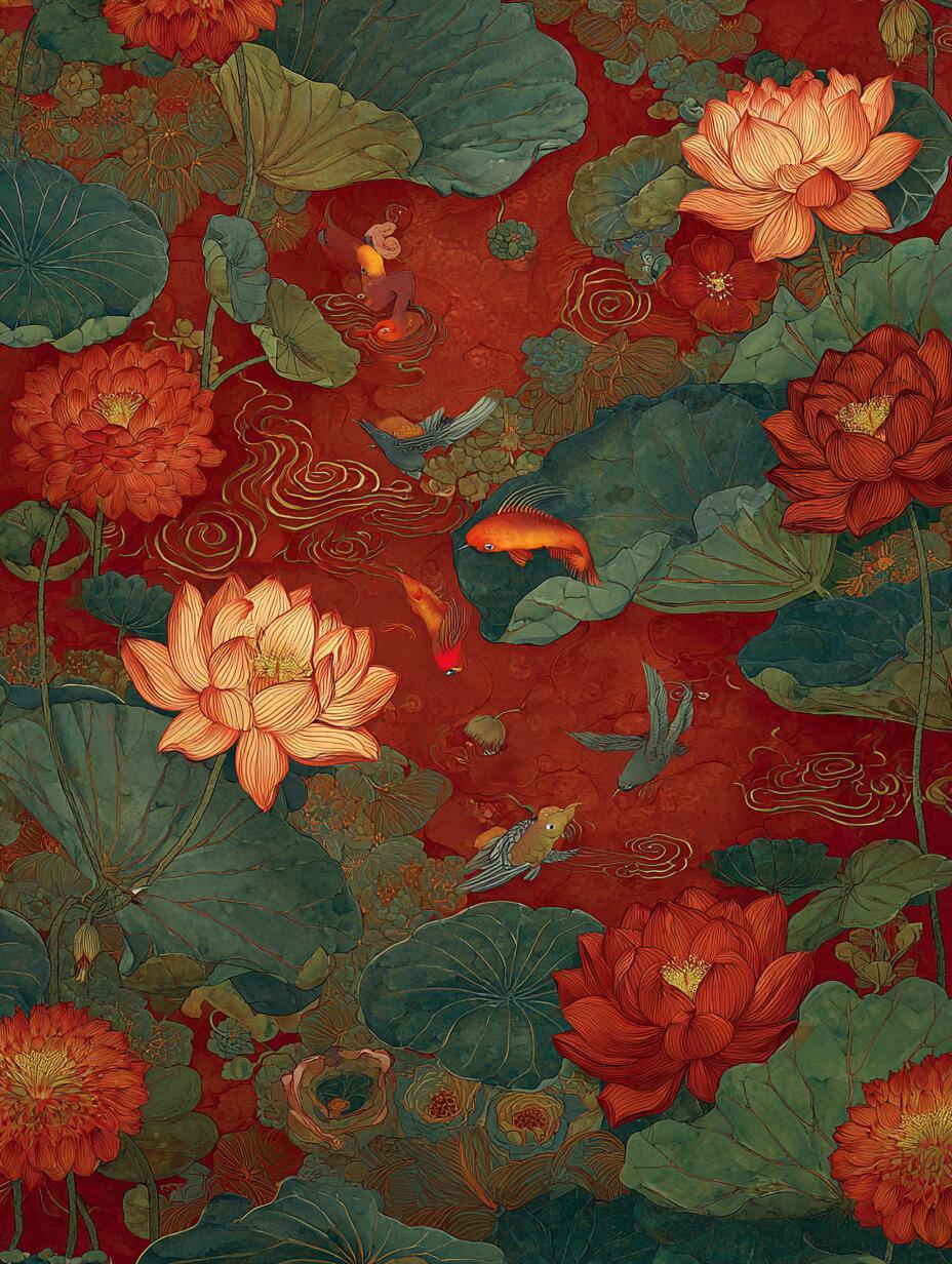 纹样｜金莲鸿运 | 莲不写瓣，瑞不在繁；鸿运循序，喜自中和。 