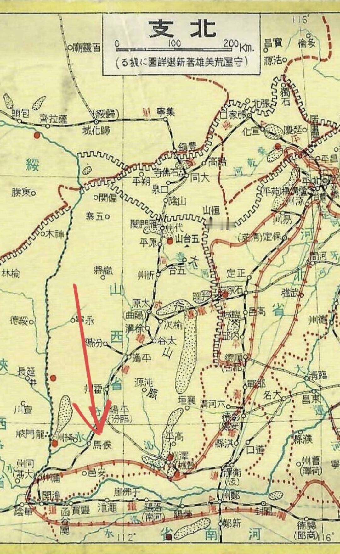 以前的那些老照片如图所示是侵华日军印制的地图，我就纳闷，为什么把我的家乡侯马标注