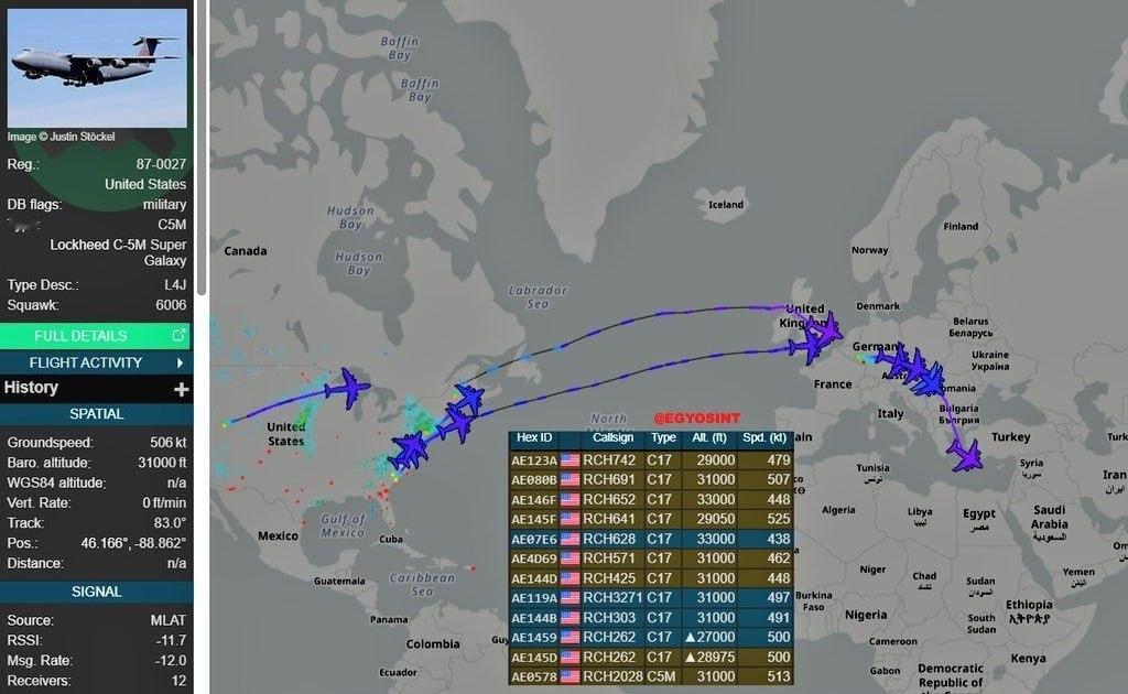 ❗又一批C-17A“环球霸王III”运输机与C-5M“超级银河”运输机，从美国飞