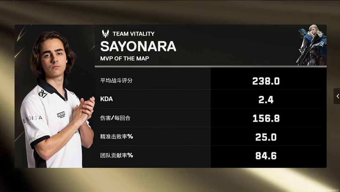 238战斗评分2.4KDA， sayonara斩获NS对阵VIT图三MVPVIT