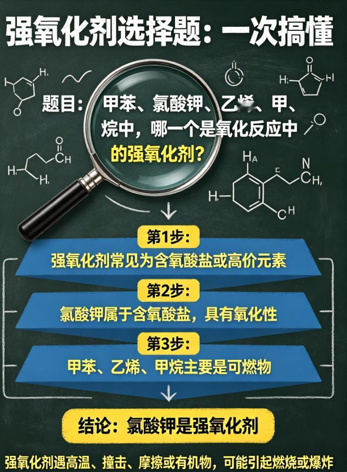 氧化反应中的强氧化剂具有很大的危险性，在受到高温撞击摩擦或与有机物、酸类接触，易
