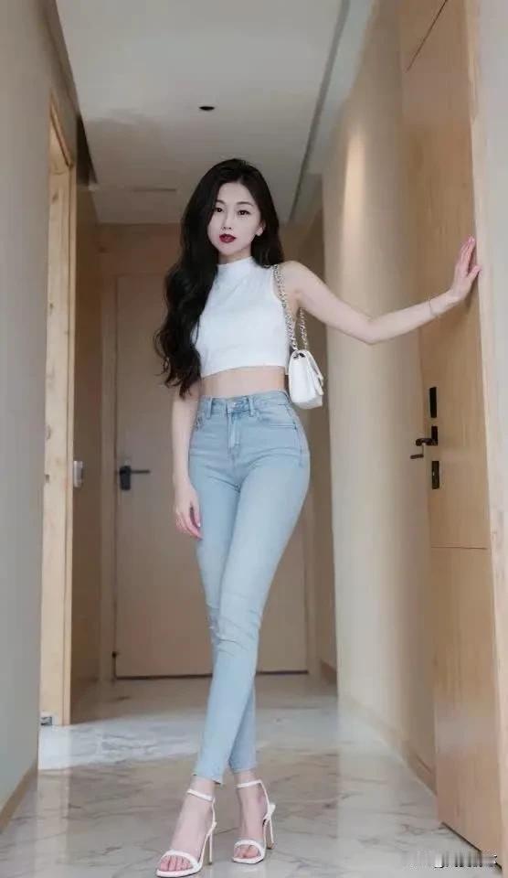 清新简约风，白色上衣+浅蓝色牛仔裤，轻松打造夏日清新look！